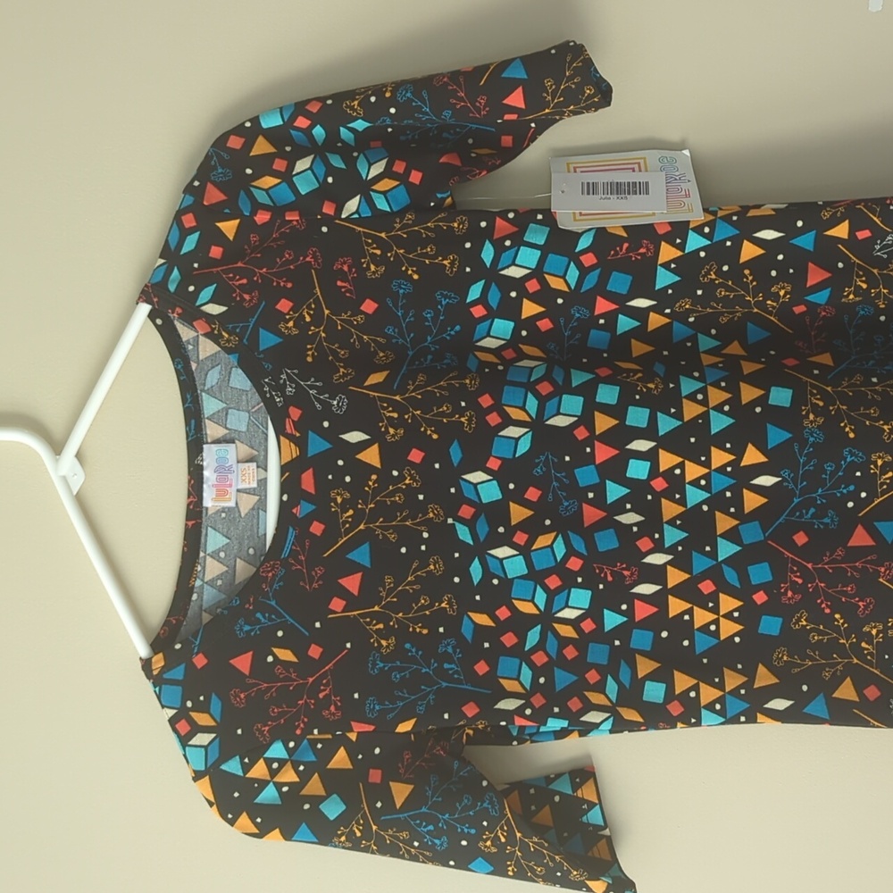 NWT LuLaRoe Julia Bodycon Short Sleeve Dress XXS Black Blue Multicolored Pattern - Picture 6 of 13